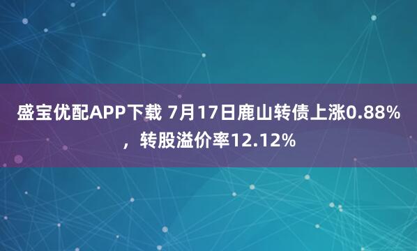 盛宝优配APP下载 7月17日鹿山转债上涨0.88%，转股溢价率12.12%